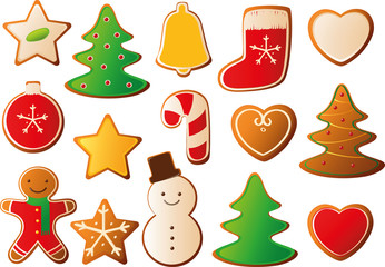 Vector illustration of various christmas cookies with colorful frosting
