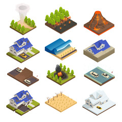 Natural Disaster Isometric Icon Set
