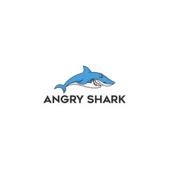 Vector illustration of cartoon angry shark