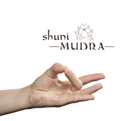Shuni mudra. Yogic hand gesture on white isolated background.