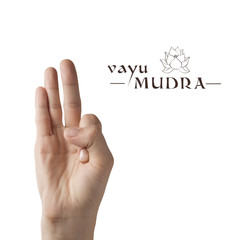 Vayu mudra. Yogic hand gesture on white isolated background.