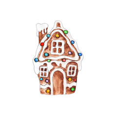 Christmas Gingerbread cookies  icon  watercolor  hand drawn artistic vintage ornament decoration object isolated on white