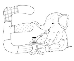 English alphabet. ABC. Coloring book. Coloring page. Cute and funny cartoon characters isolated on white