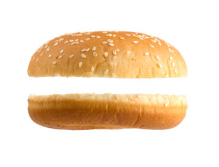 Bun isolated on a white background. Two parts of burger rolls close-up.