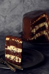 Chocolate cake with prunes and rum
