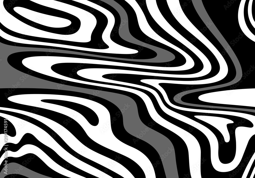 Poster vector abstract monochrome illustration with flowing stripes. futuristic optical illusion. seamless 