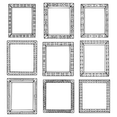 Set of doodle black borders isolated on white background.