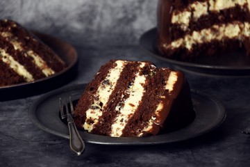 Chocolate cake with prunes and rum