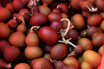 brown gourd is stacked together