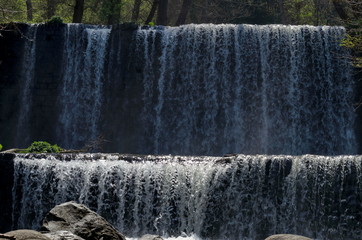 View of waterfall in river Bistritsa by village Pancharevo, place for tourism and travel in Vitosha mountain, Bulgaria