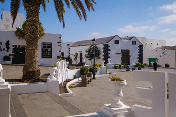 Beautiful old town Teguise with white houses on Lanzarote island
