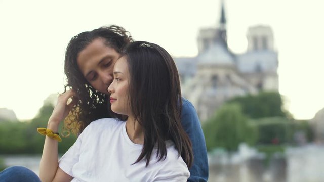 Couple in love in Paris, France