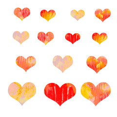 Hearts grunge set. Hand drawn heart. Handdrawn hearts isolated on white background.