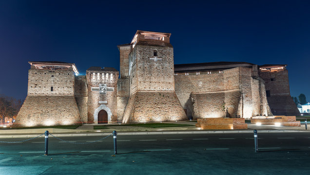 Rimini, Castel Sismondo night view. Famous medieval castle in town.