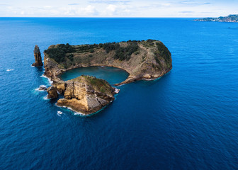 Aerial view of the Islet of Vila Franca do Campo on Azores, Portugal.