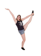 Dancing young woman in shorts in the studio