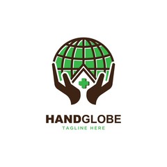 Hand with globe symbol logo design vector template.medical world icon