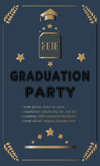 Graduation Ceremony Announcement. Rich Golden Style with golden glitter elements.