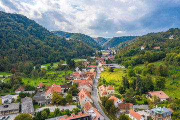 Panorama of Town of Samobor in Croatia, city centre, green countryside landscape