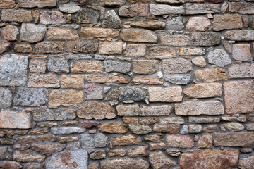 Texture of a stone wall. Old castle stone wall background. Wall made of wild stone. Natural background.
