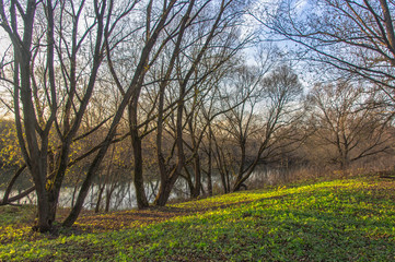 View of a small river in the southeast of the Moscow region. Autumn landscape