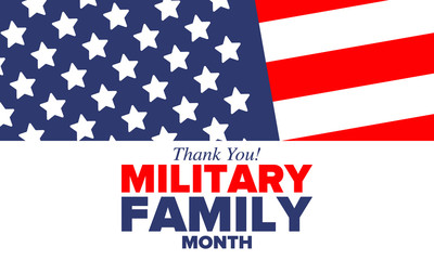 National Military Family Month in United States. Celebrate annual in November. Thank you for military family. Patriotic american elements. Poster, card, banner, background. Vector illustration