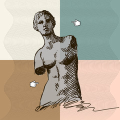 Statue of Venus de Milo on a creative modern background with a pointer. © migfoto