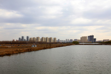 Obraz premium Waterfront city building scenery