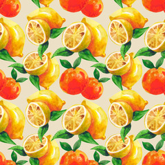 watercolor fruit seamless pattern with lemon and orange
