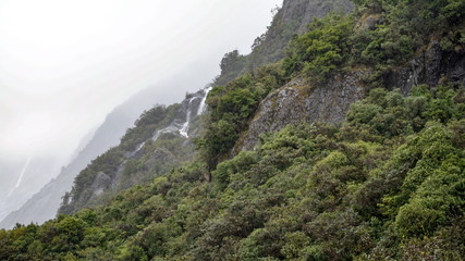 Franz Josef Glacier and valley floor, Westland, South Island, New Zealand