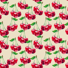watercolor fruit seamless pattern with cherry
