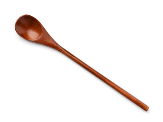 Top view of brown wooden spoon