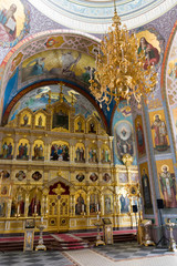 Fototapeta na wymiar Iconostasis of the upper hall of the Transfiguration Cathedral of the Valaam monastery