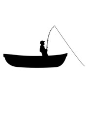 Naklejka premium meer boot angler sport silhouette clipart hobby angeln fischer fischen fangen fisch hunger lecker see fluss angel fischermann angelrute seil cool design
