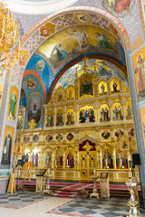 Fototapeta na wymiar Iconostasis of the upper hall of the Transfiguration Cathedral of the Valaam monastery