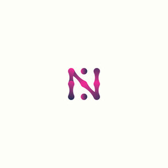 Letter N Dot Design With Gradient, Purple Color Icon Initial N.