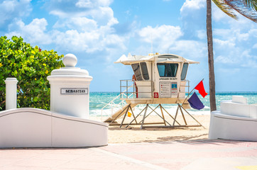 Lifeguard tower in South Beach in Fort Lauderdale Florida, USA