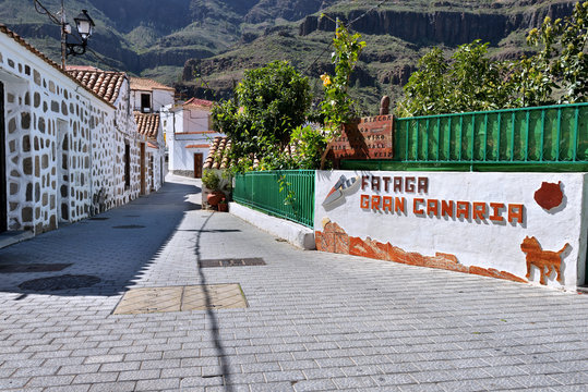 FATAGA, SPAIN - FEB 27, 2014: Mountain village Fataga is one from most popular tourist places to visit in Gran Canaria, Spain. Also, it is known as a place where they make traditional knives