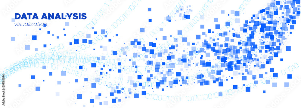 Wall mural matrix digits. blue particle movement. white