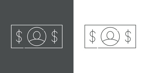 Icono plano lineal billete de dolar en gris y blanco