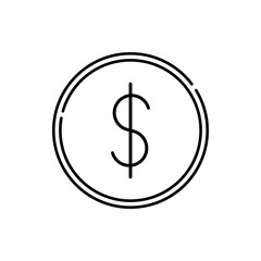 Icono plano lineal moneda de dolar en color negro