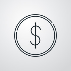 Icono plano lineal moneda de dolar en fondo gris