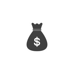 Money bag icon in black color on a white background