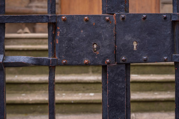 Old rusty lock on the door