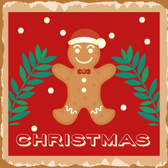 Fototapeta premium happy merry christmas card with ginger cookie doll