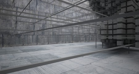 Abstract architectural concrete  interior  from an array of white cubes with large windows. 3D illustration and rendering.