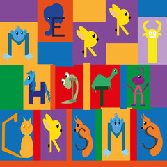 seamless pattern with animals, letters, merry christmas