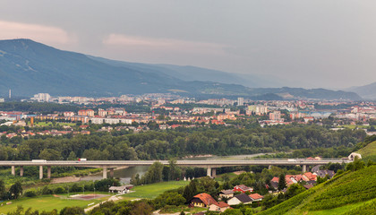 Fototapeta na wymiar Summer landscape with Maribor cityscape, Slovenia.