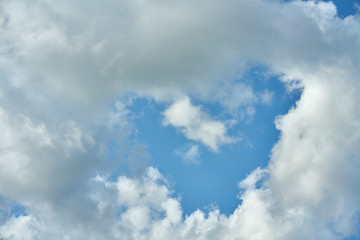 White clouds in the form of a heart on a background of blue sky.