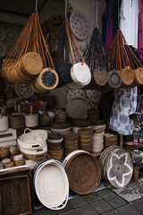 Market in Bali, Indonesia with souvenirs , rattan bags 